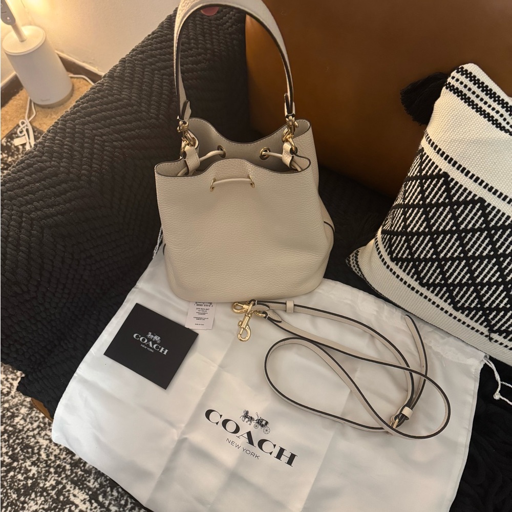 Coach Cream Pebbled Leather Drawstring Crossbody Bag - Picture 4 of 13